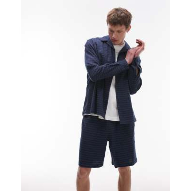 Topman blue plaid mid weight shorts in navy