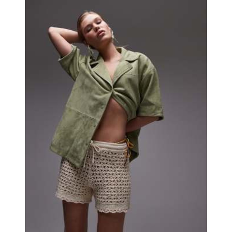 Topshop knit stitchy shorts in stone