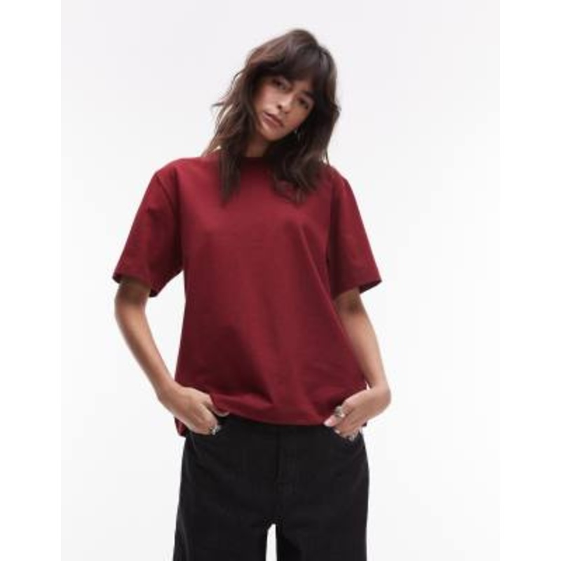 Topshop premium basic short sleeve tee in burgundy