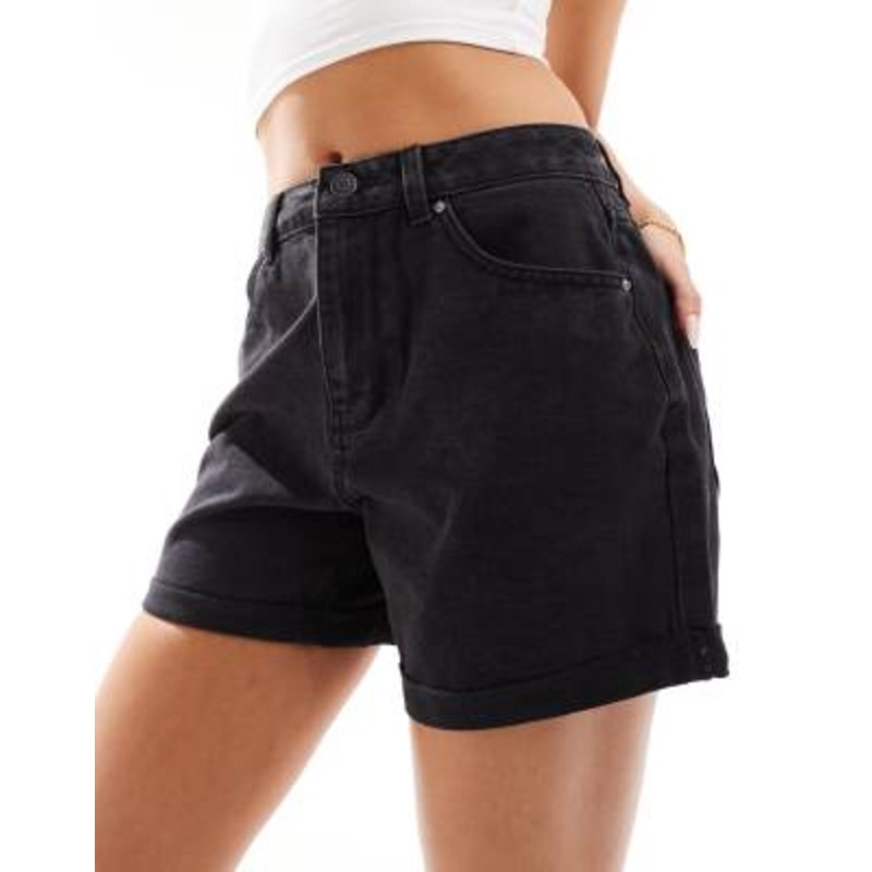 Vero Moda loose denim shorts with cuffs in washed black