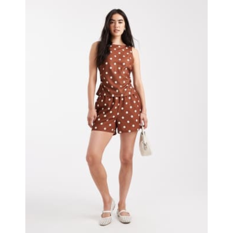 Vero Moda sleeveless tie back top and shorts set in polka dot print