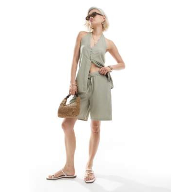 Vero Moda tie waist shorts in sea grass – part of a set
