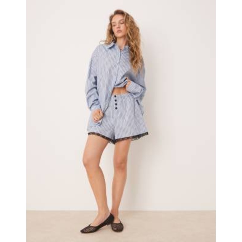 VRG GRL ava lace edge shorts in blue stripes