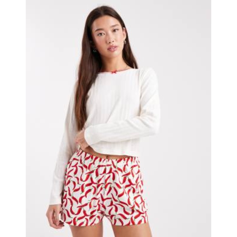 Wednesday’s Girl long sleeve pointelle top and chilli shorts pajama set