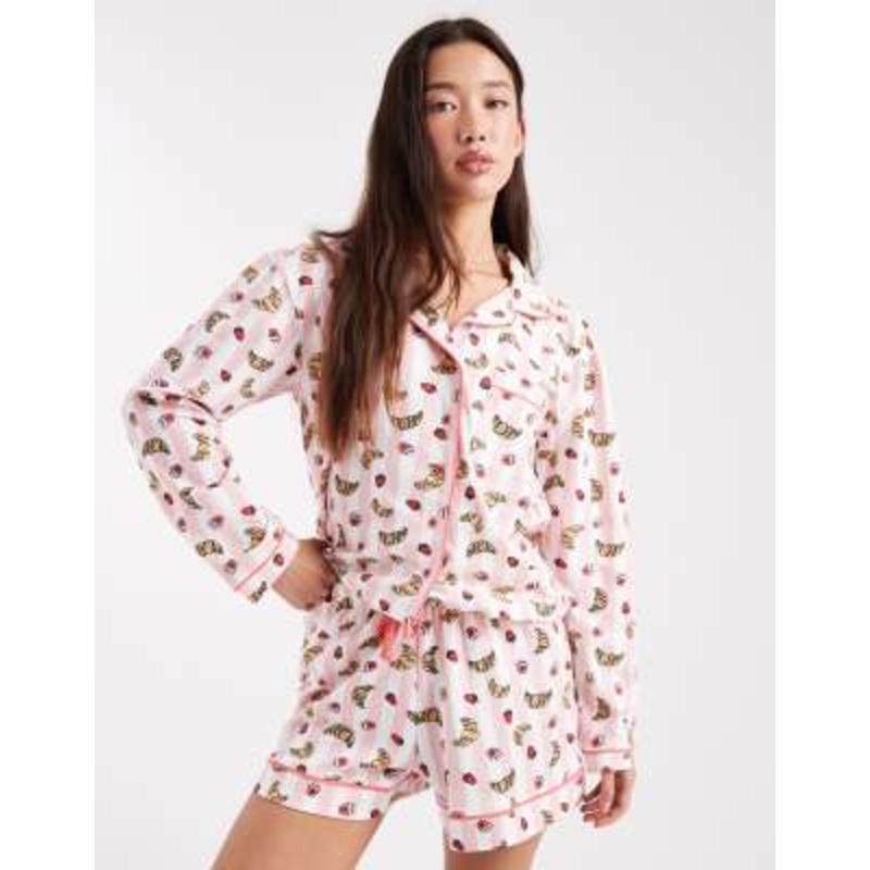 Wednesday’s Girl long sleeve shirt and shorts pajama set in crossaint print