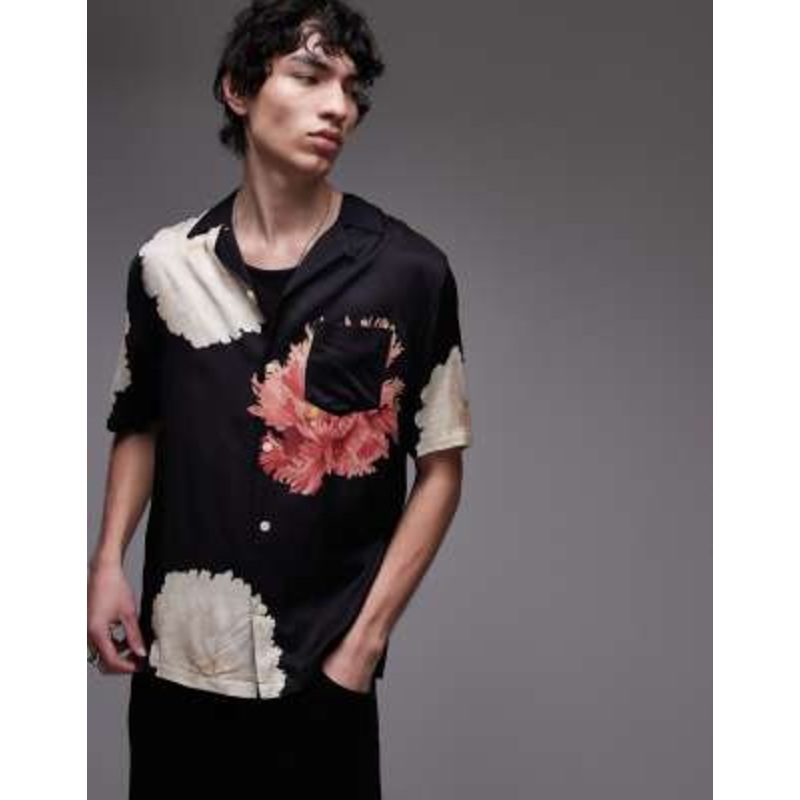 AllSaints Fleur short sleeve shirt in black floral