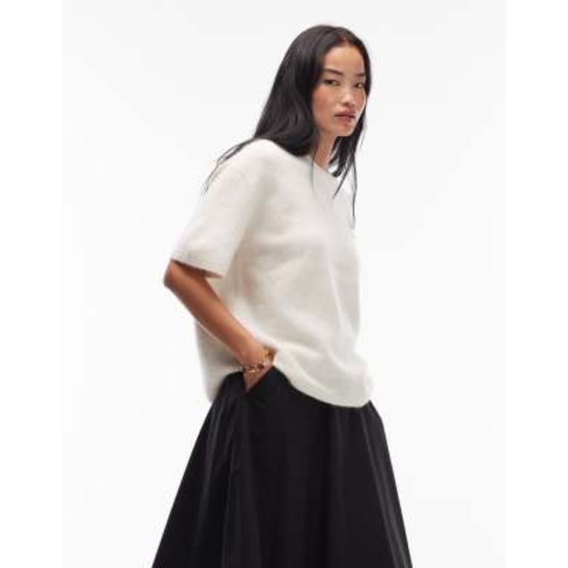 ARKET alpaca and wool blend short sleeve sweater in off white