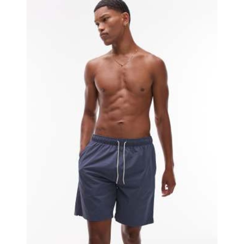 ARKET mid length drawstring swim shorts in mid blue