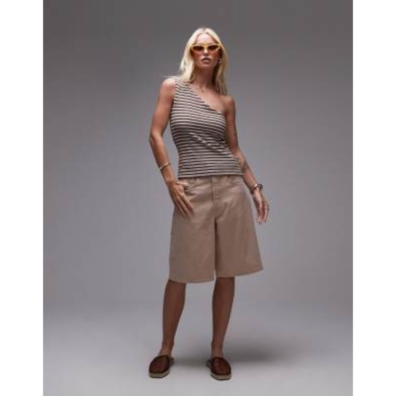 ARKET mid waist five pocket loose denim twill shorts in sand