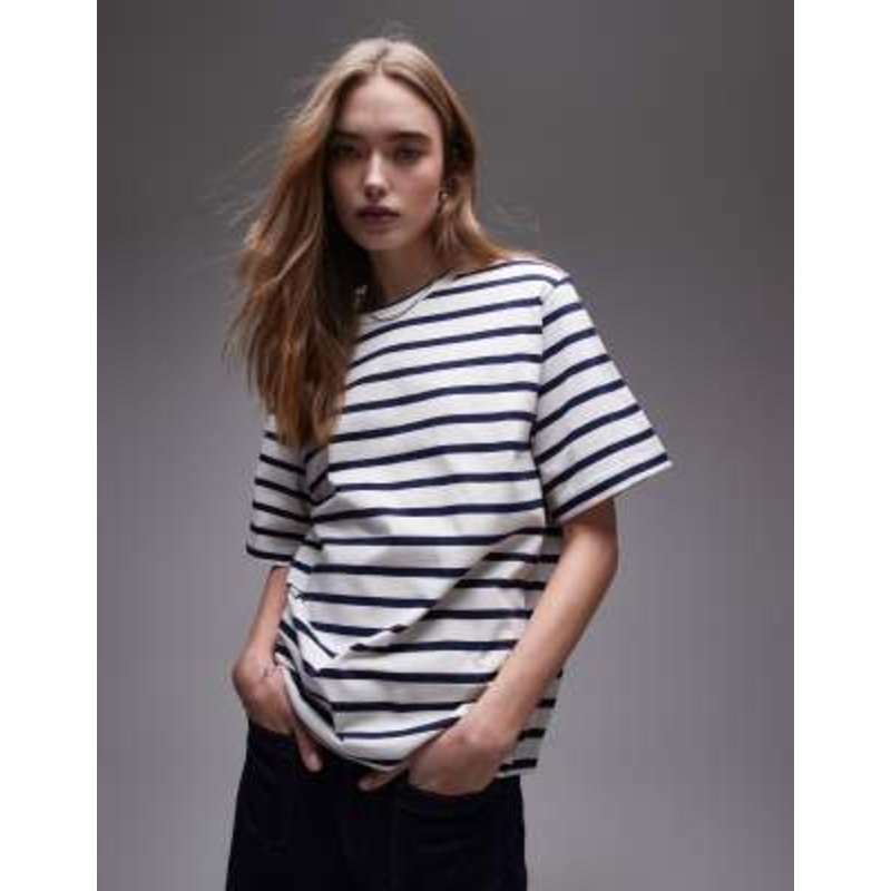 ARKET midweight short sleeve T-shirt in blue and white stripes