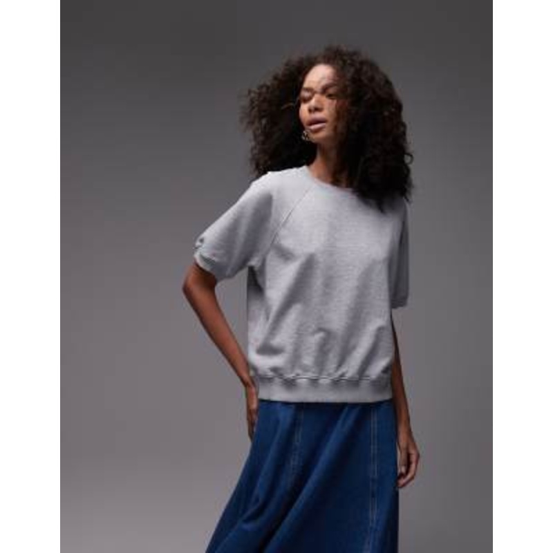 ARKET soft terry sweatshirt with short sleeves in heather gray