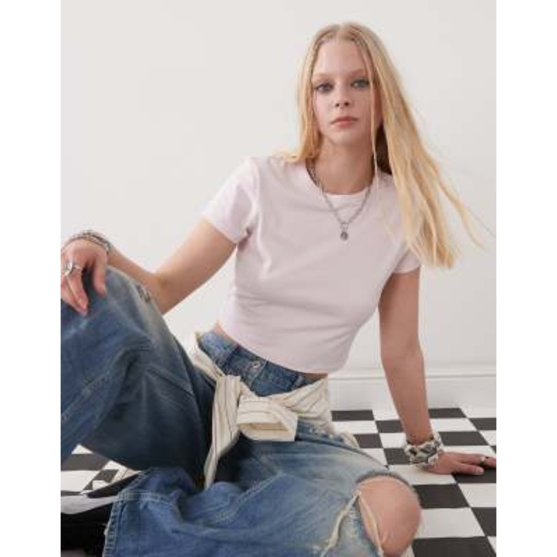 COLLUSION short sleeve super crop T-shirt in soft pink