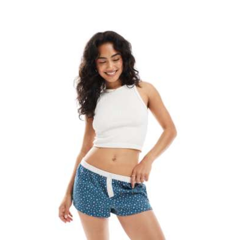 Cotton On flannel girlfriend sleep short in deep blue aura ditsy