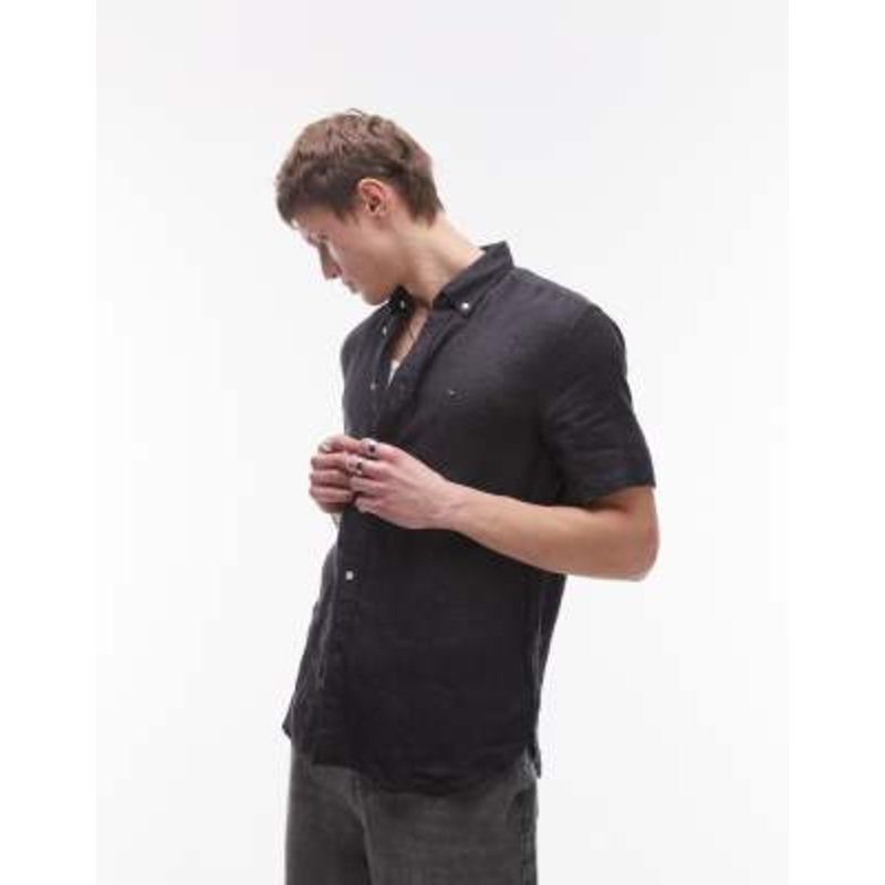 Tommy Hilfiger linen short sleeve shirt in black