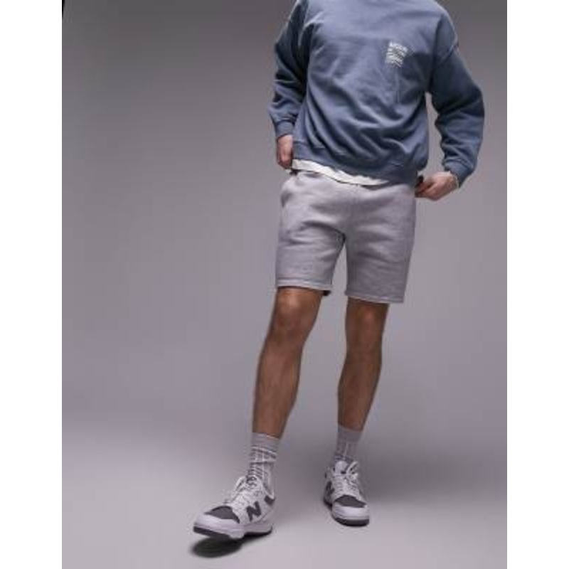 Topman classic fit jersey shorts with raw hem in gray heather