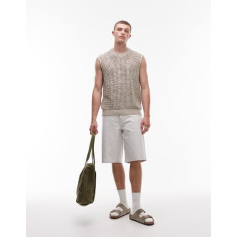 Topman denim Bermuda shorts in white