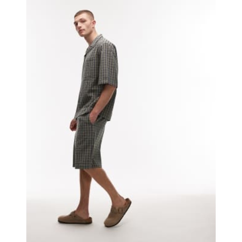 Topman seersucker plaid shorts in green