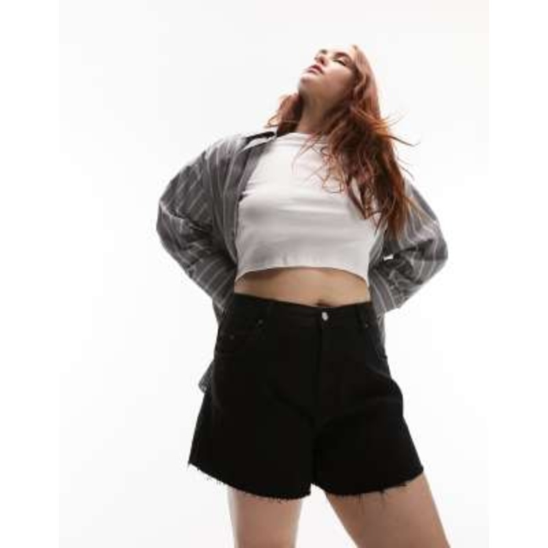 Topshop Curve denim comfort stretch Mom shorts in black