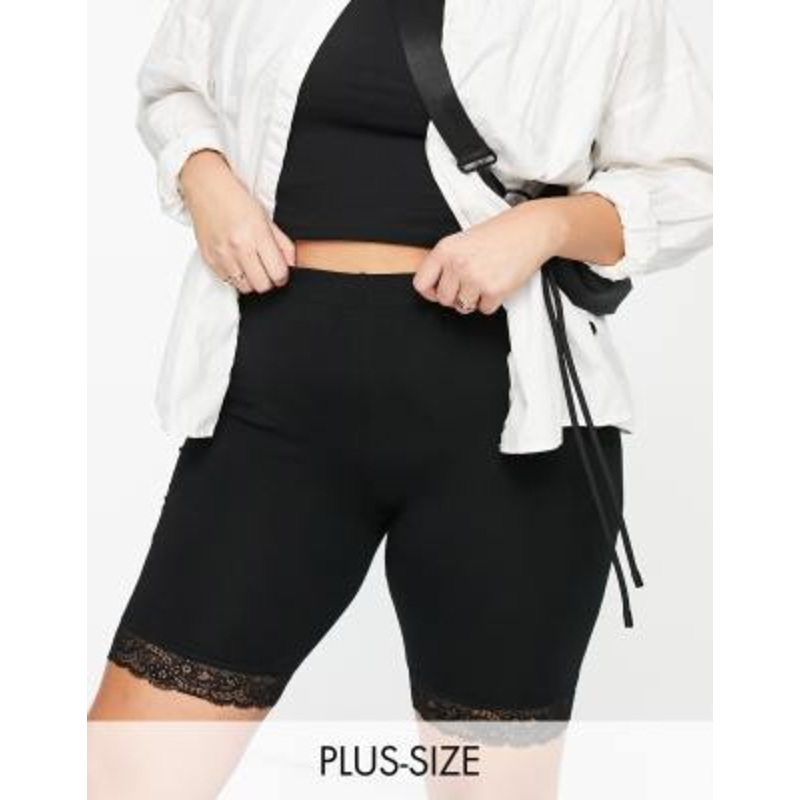 Vero Moda Curve legging shorts with lace detail in black