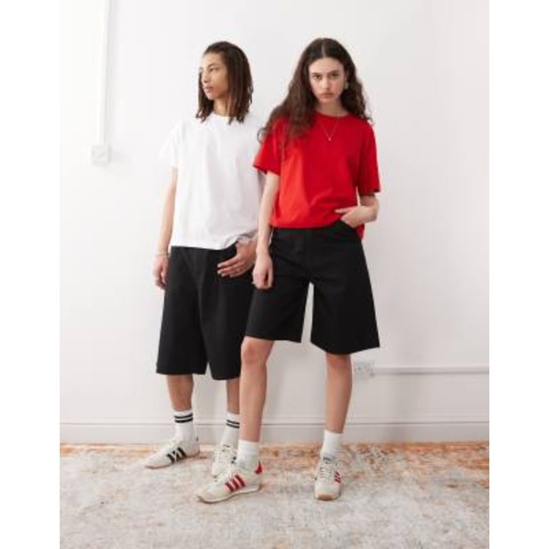 Weekday Astro unisex linen blend longline shorts in black