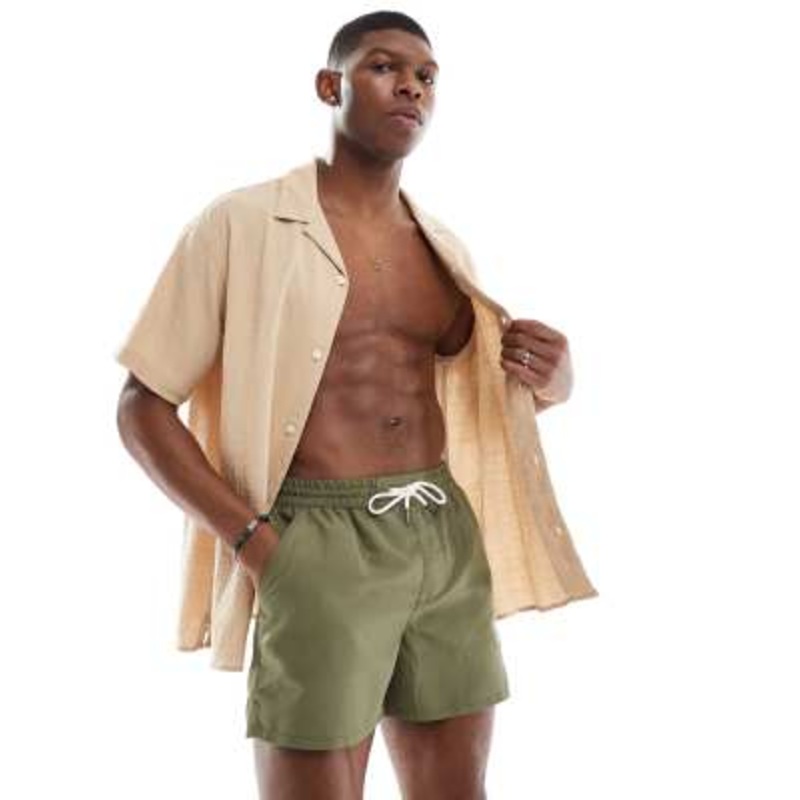 Aray palm embroidered swim shorts in khaki