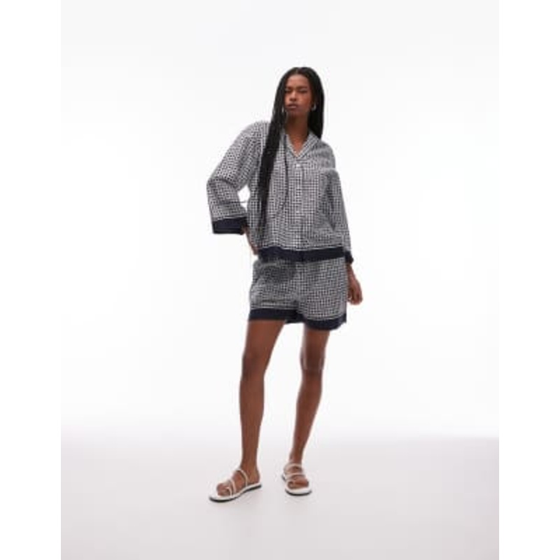 ARKET loose fit beach shirt and shorts set in blue abstract tile print