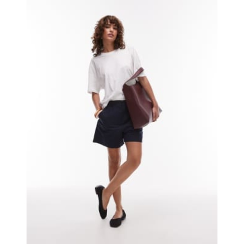 ARKET mid waist linen chino shorts in navy