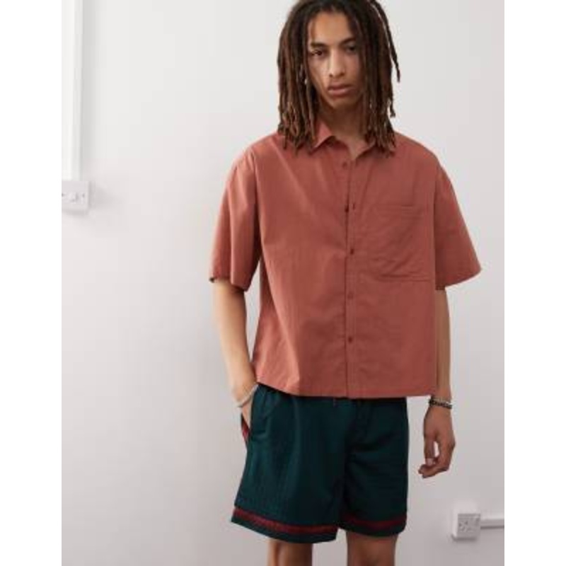 COLLUSION boxy linen mix short sleeve shirt in rust