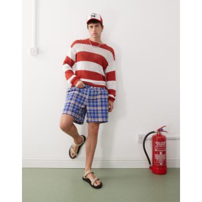 COLLUSION swim shorts in blue plaid