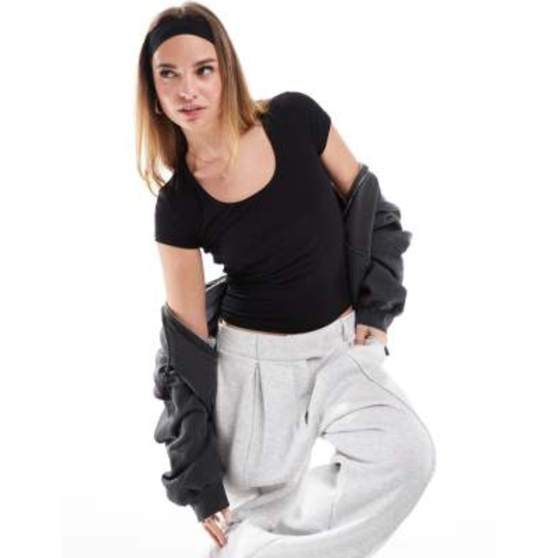 Cotton On Byron square neck short sleeve top in black