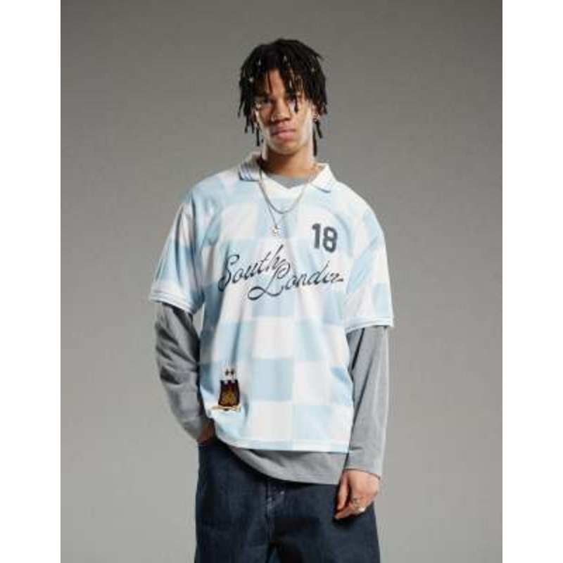 Cotton On soccer short sleeve jersey in blue and white