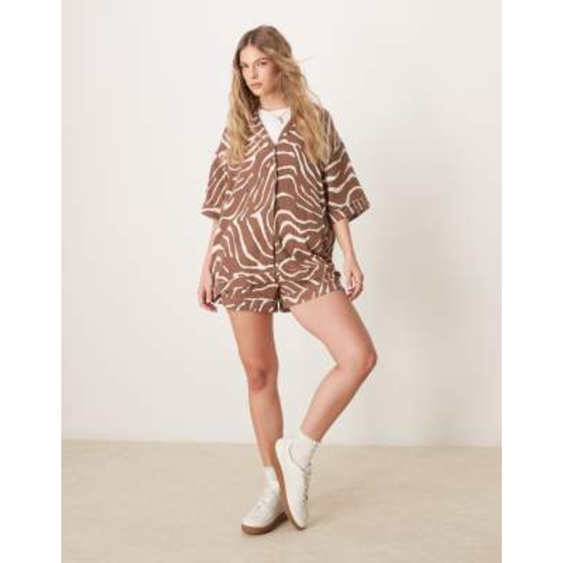 DESIGN cheesecloth shirt, shorts and pants set in zebra print