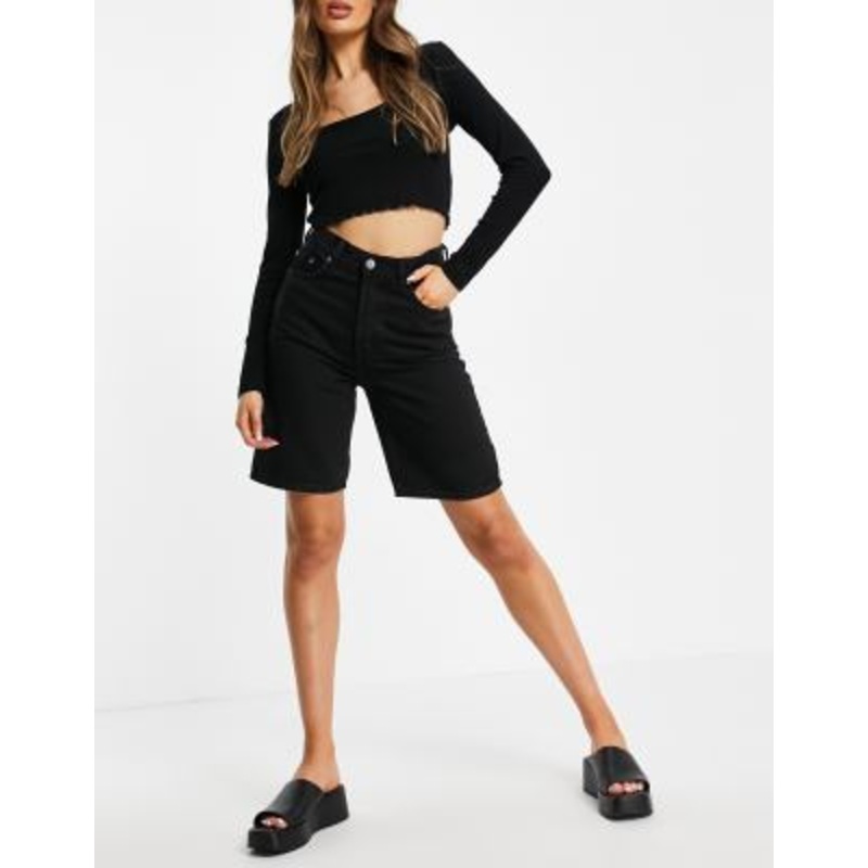 & Other Stories Spark cotton longline denim shorts in summer black