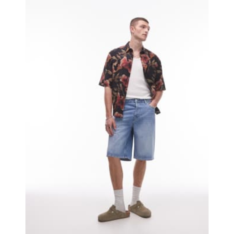 Topman denim bermuda shorts in light wash blue