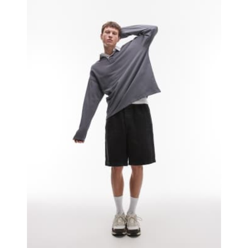 Topman elastic waist denim shorts in washed black