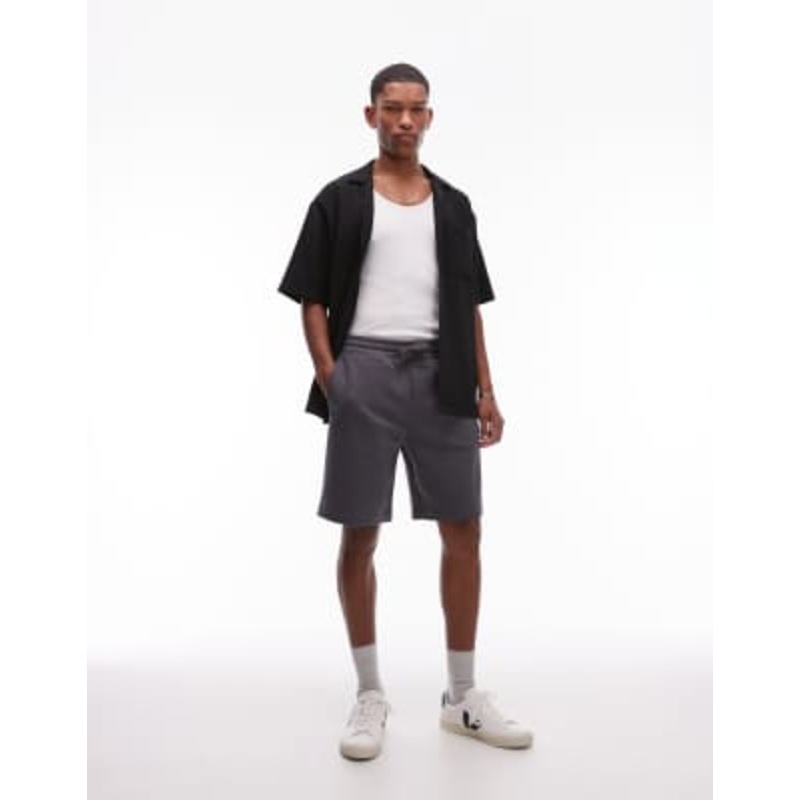 Topman premium oversized shorts in charcoal