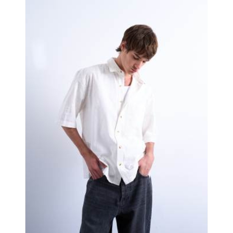 Topman short sleeve boxy textured shirt in ecru