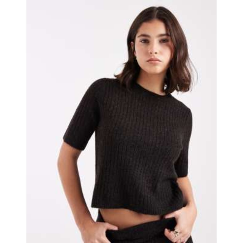Vero Moda ribbed knit short sleeve top in chocolate melange – part of a set