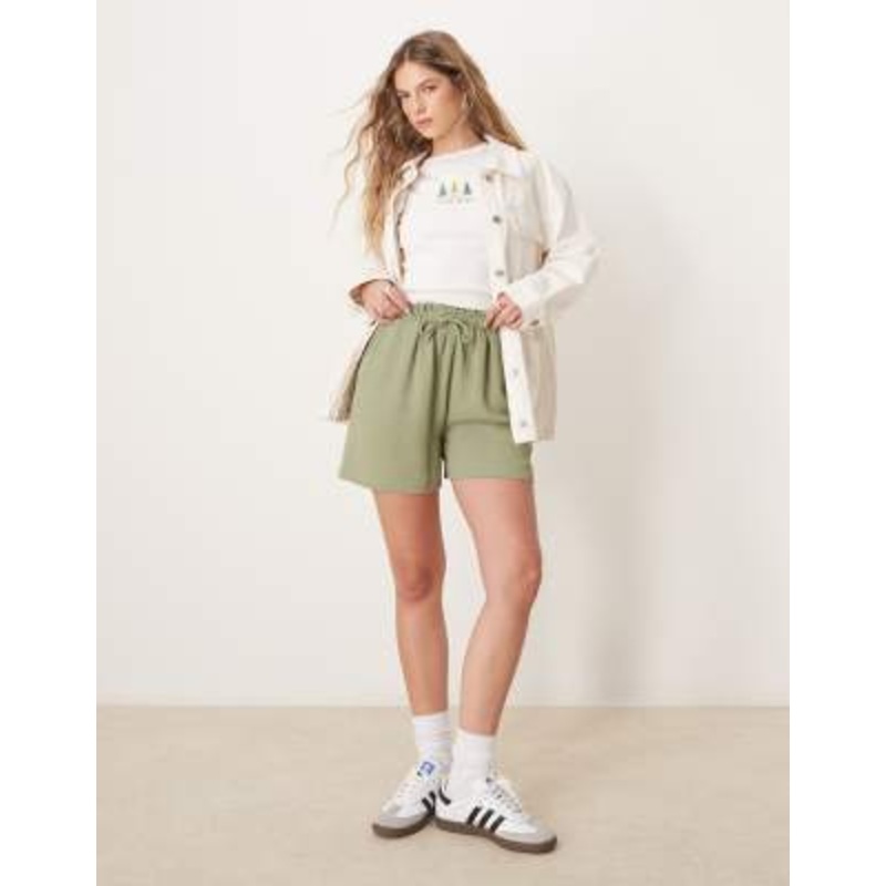 VILA loose fit tie waist shorts in oil green