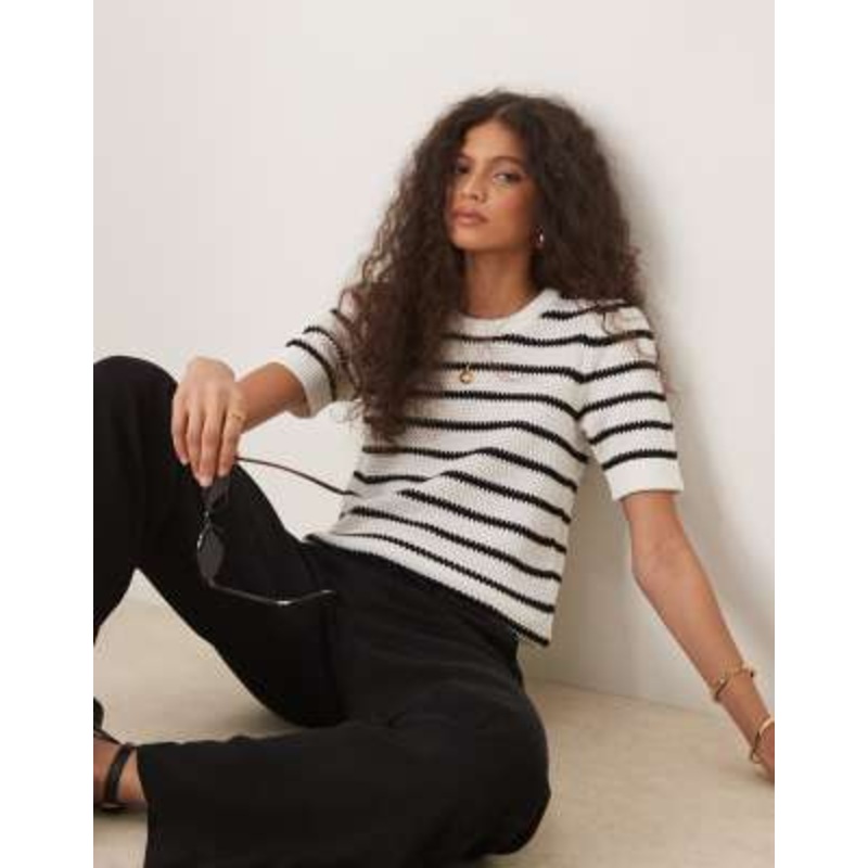 VILA short sleeve knit t-shirt in black and white stripe