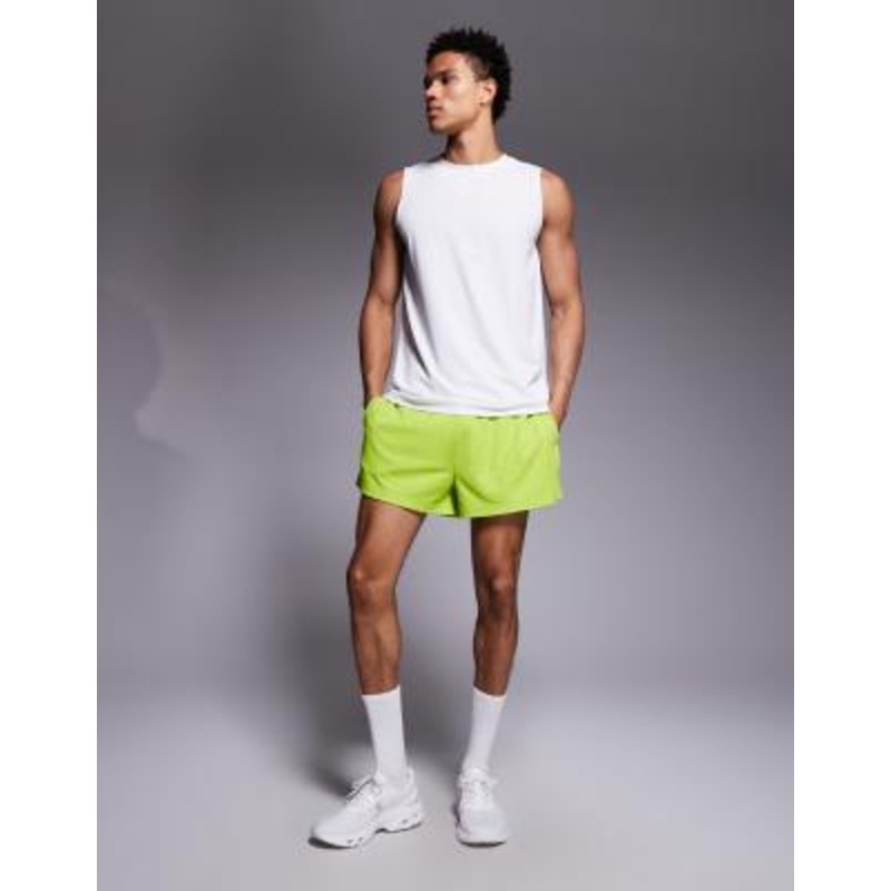 4505 3 inch quick dry mesh running shorts with zip pockets in acid green