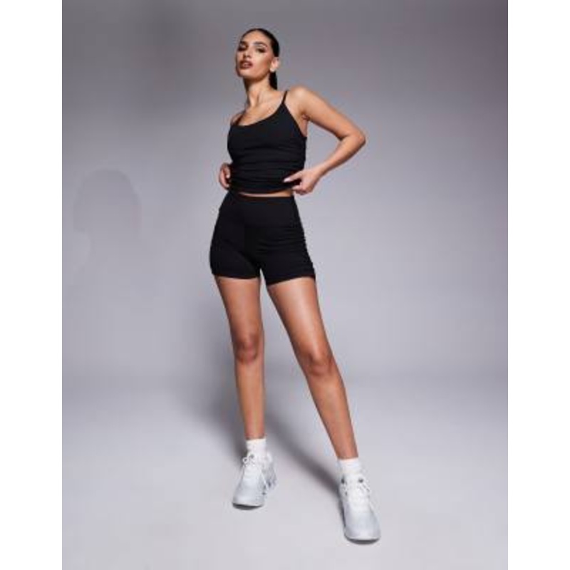 4505 soft touch 3-inch shorts with ruched sides in black