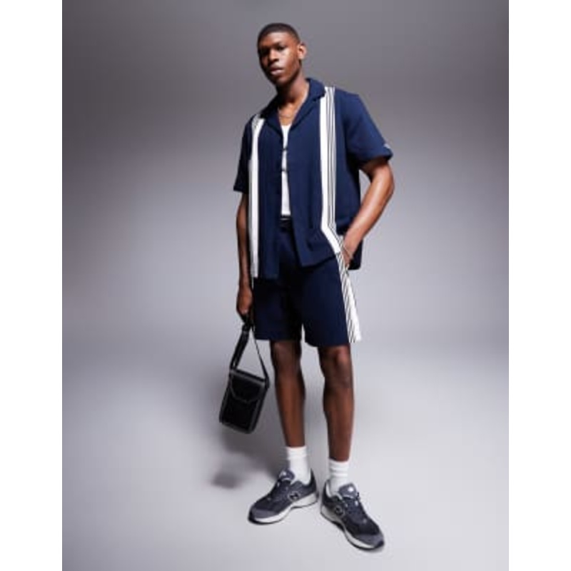 Alma De Ace striped shirt and shorts set in navy