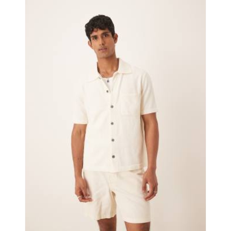 ARKET soft touch boucle texture knit short sleeve shirt in off white