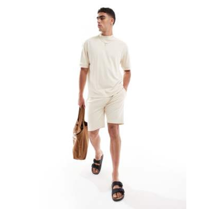 Brave Soul cotton blend t-shirt and shorts matching set in stone