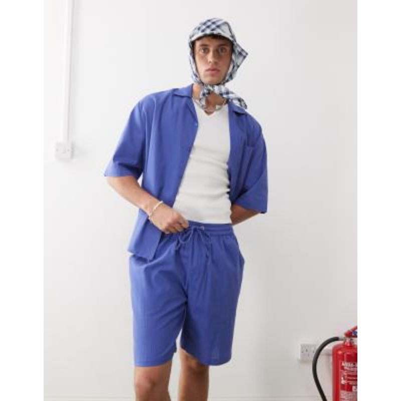 COLLUSION textured woven shorts in blue stripes