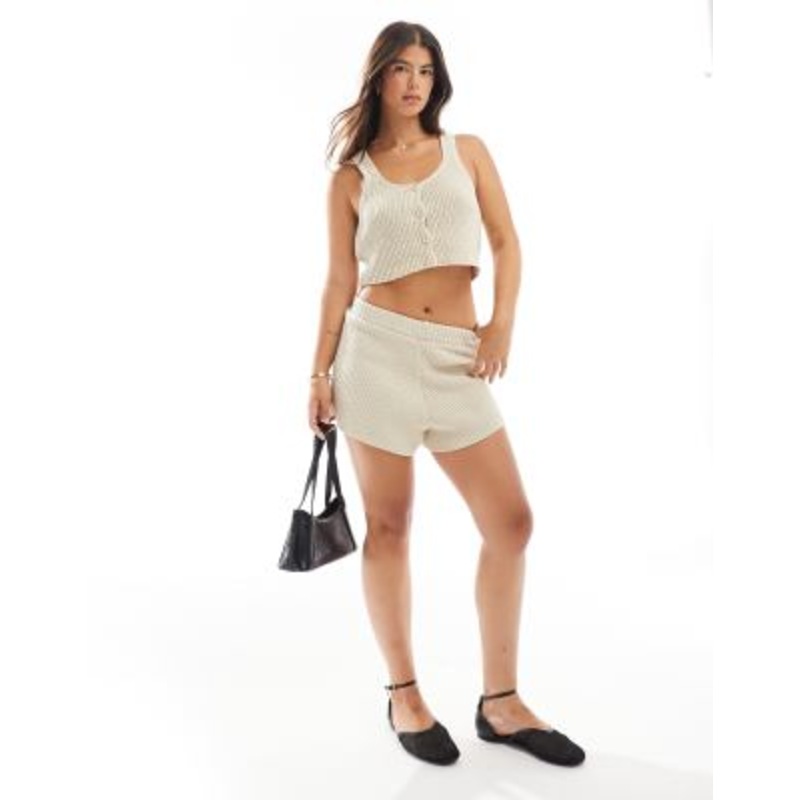 DESIGN knitted button through boucle cami & short set in stone