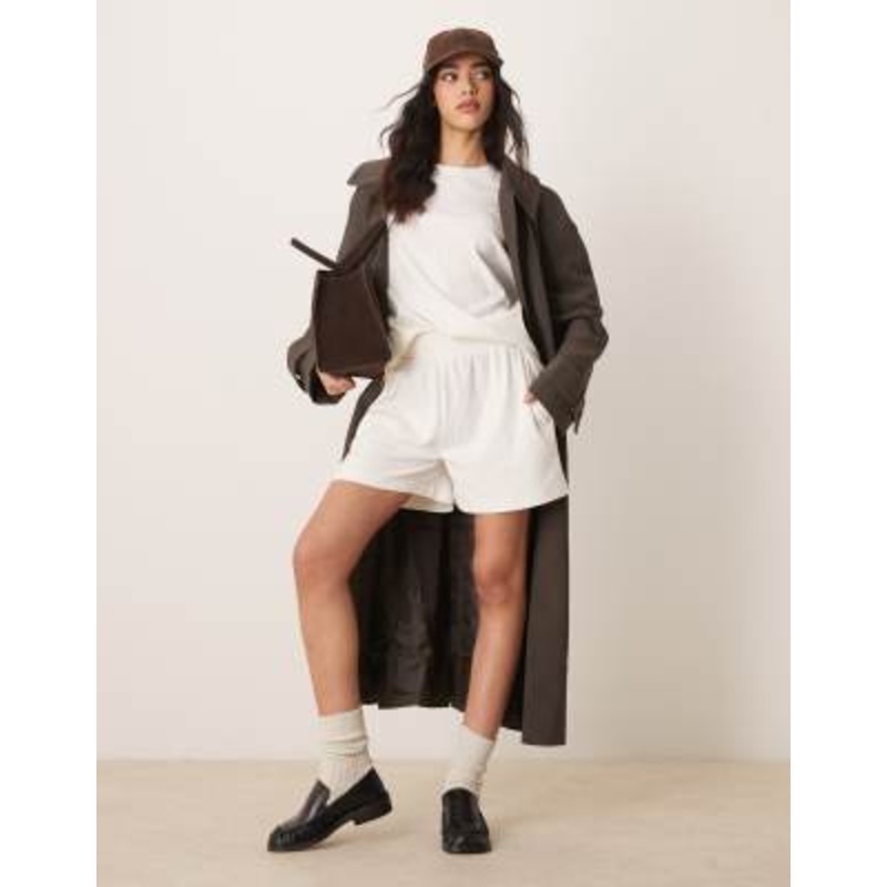 DESIGN oversized raglan tee and shorts set in heavyweight chunky rib in cream