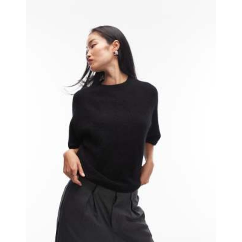 & Other Stories alpaca short sleeve knit jumper in black – exclusive to