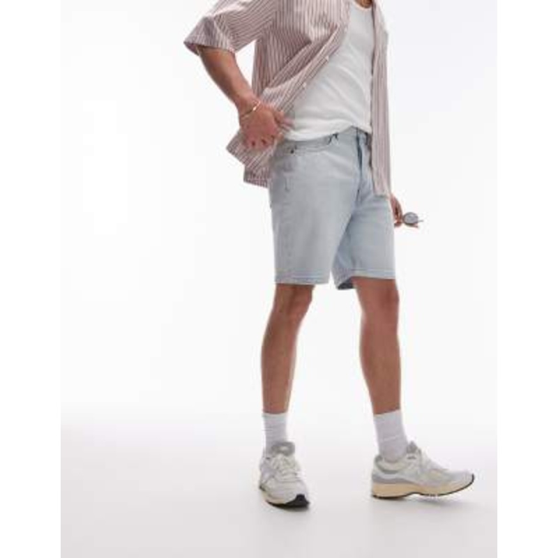 Topman straight leg denim shorts in bleach
